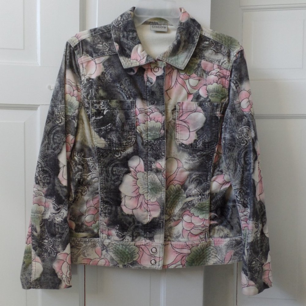 Chico's Floral Jean Style Jacket Size 1 M